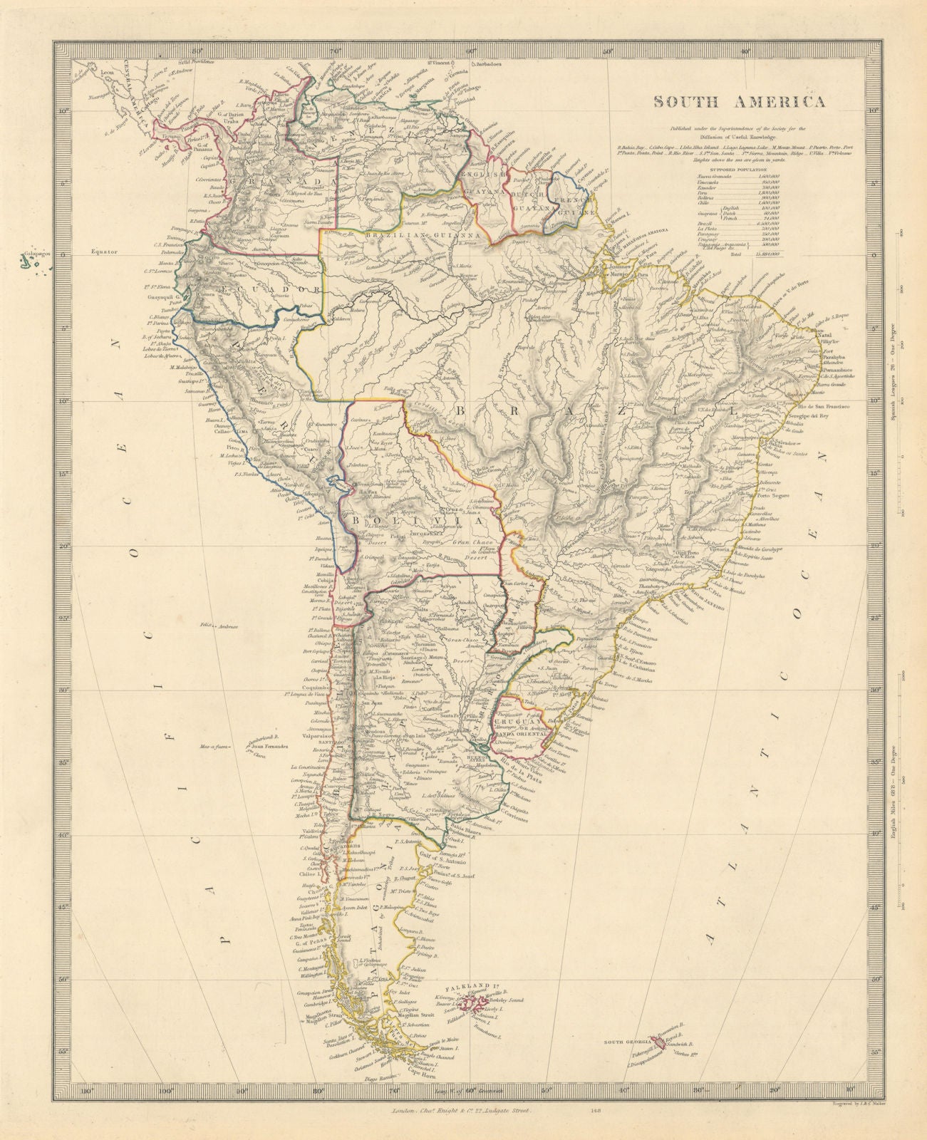 SOUTH AMERICA. Brazil Peru Bolivia w/Litoral Patagonia La Plata. SDUK 1851 map